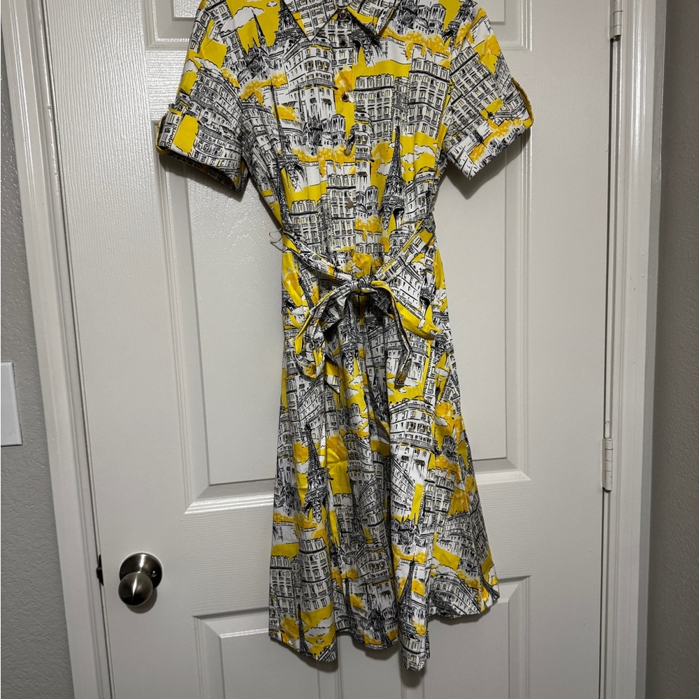 Yellow and Gray Printed Shirt Dress